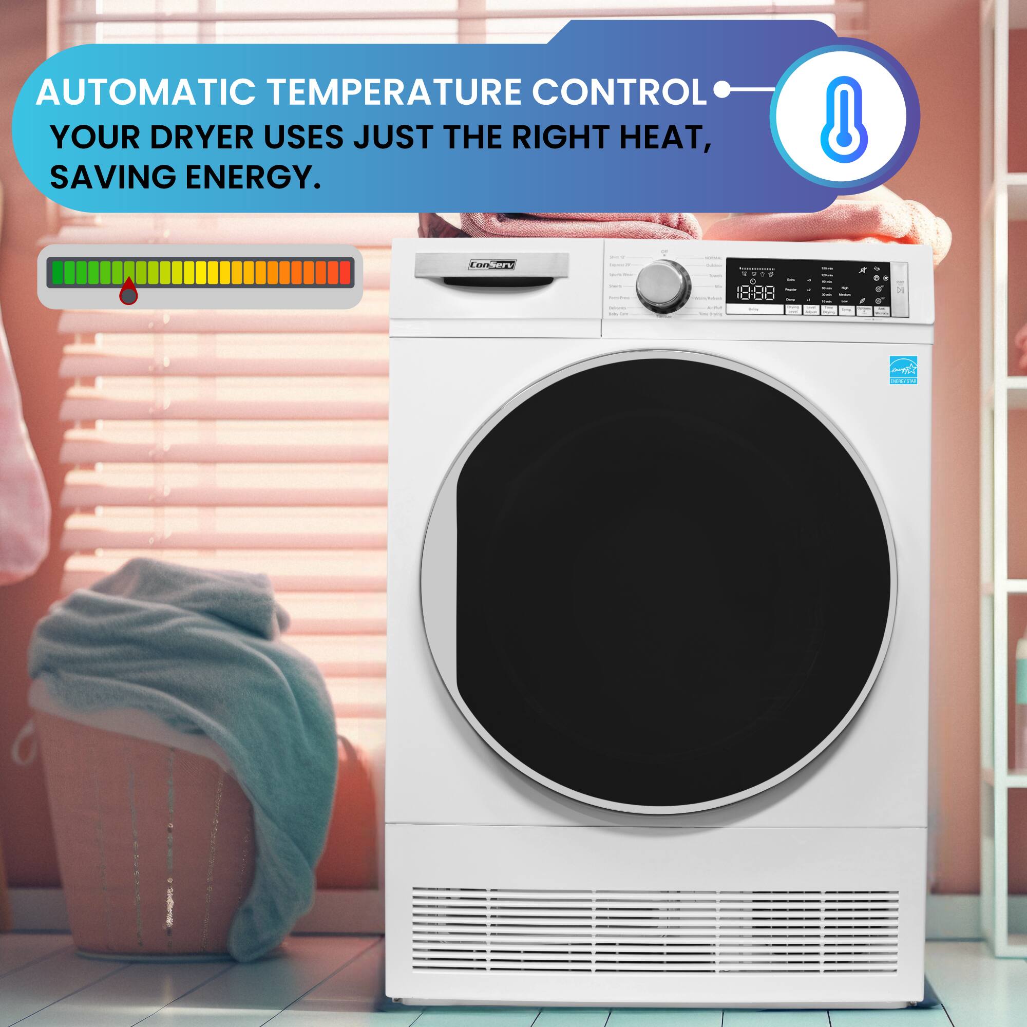 Automatic temperature control your dryer uses just the right heat, saving energy.
