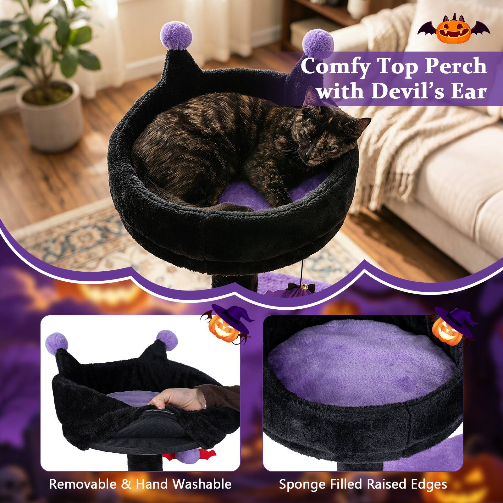 Comfy Top Perch with Devil's Ear  
Removable & Hand Washable  
Sponge Filled Raised Edges