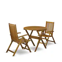 East West Furniture - MNCN3C5NA 3-Pc Patio Outdoor Dining Table Set Consists of a Folding Camping Table and 2 Outdoor Patio Chairs - Natural - Natural Oil