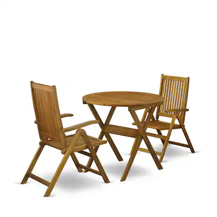 Front. East West Furniture - MNCN3C5NA 3-Pc Patio Outdoor Dining Table Set Consists of a Folding Camping Table and 2 Outdoor Patio Chairs - Natural - Natural Oil.