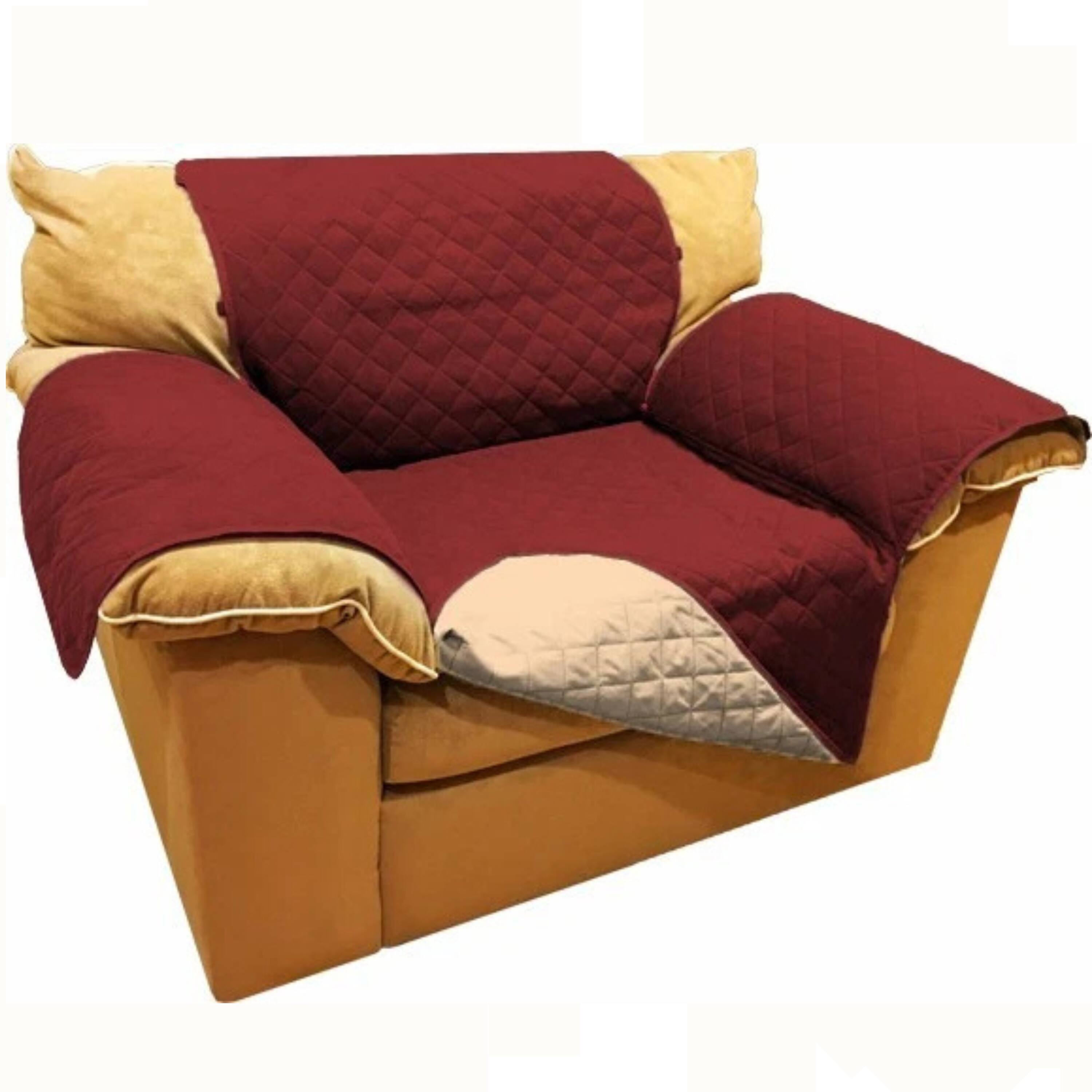 Front. Kitcheniva - Reversible Quilted Microfiber Sofa Cover Furniture Protector for Pets Kids & Dogs Chair Burgundy & Tan - Burgundy.