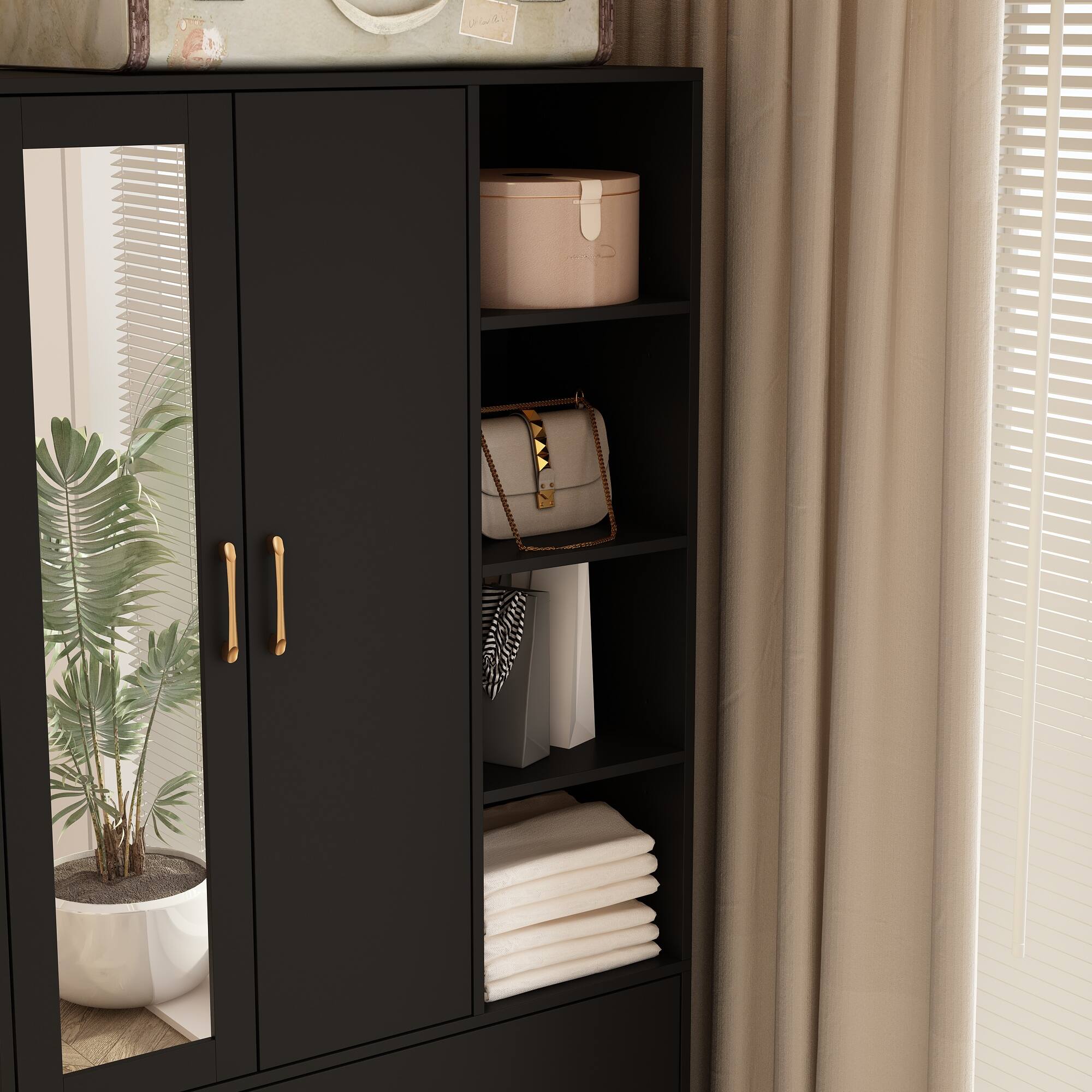 Alt View 7. FUFU & GAGA - FUFU&GAGA Freestanding Wardrobe with Mirror & Multi - Storage Armoires - Black.