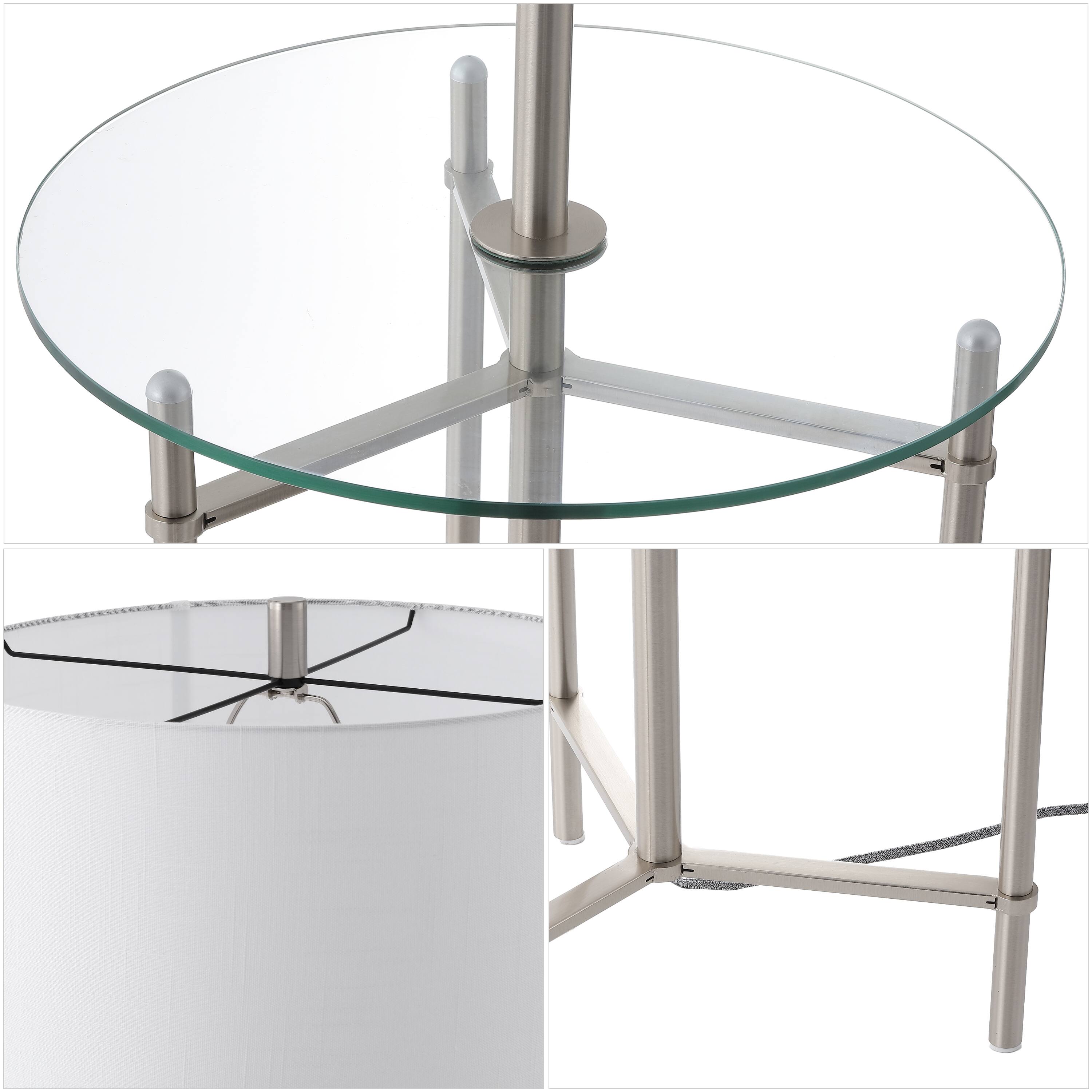 Alt View 4. Jonathan Y - Chuck 59" Modern Minimalist Metal and Tempered Glass LED 2-in-1 Space-Saving Tray Table and Floor Lamp, Brushed Nickel - Brushed Nickel.