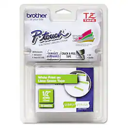 Brother - P-Touch TZEMQG35 0.47 in. x 16.4 ft. Standard Adhesive Laminated Labeling Tape - White/ - Lime Green