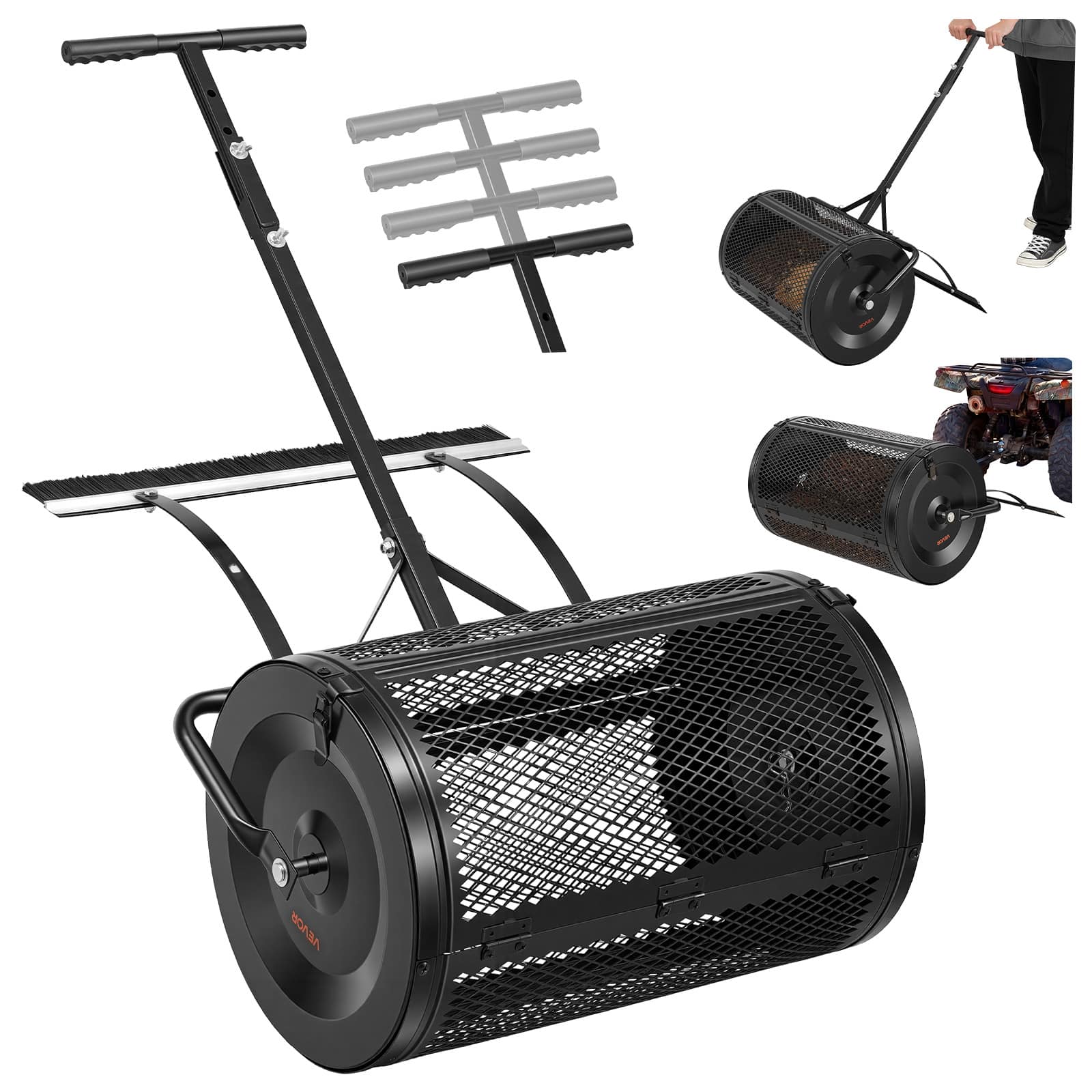 "VEVOR - Compost Spreader, 24"" Wide Peat Moss Spreader with Push/Tow Handle & Brush, 4 Heights Adjustable - Black" price history on PriceWatchPro