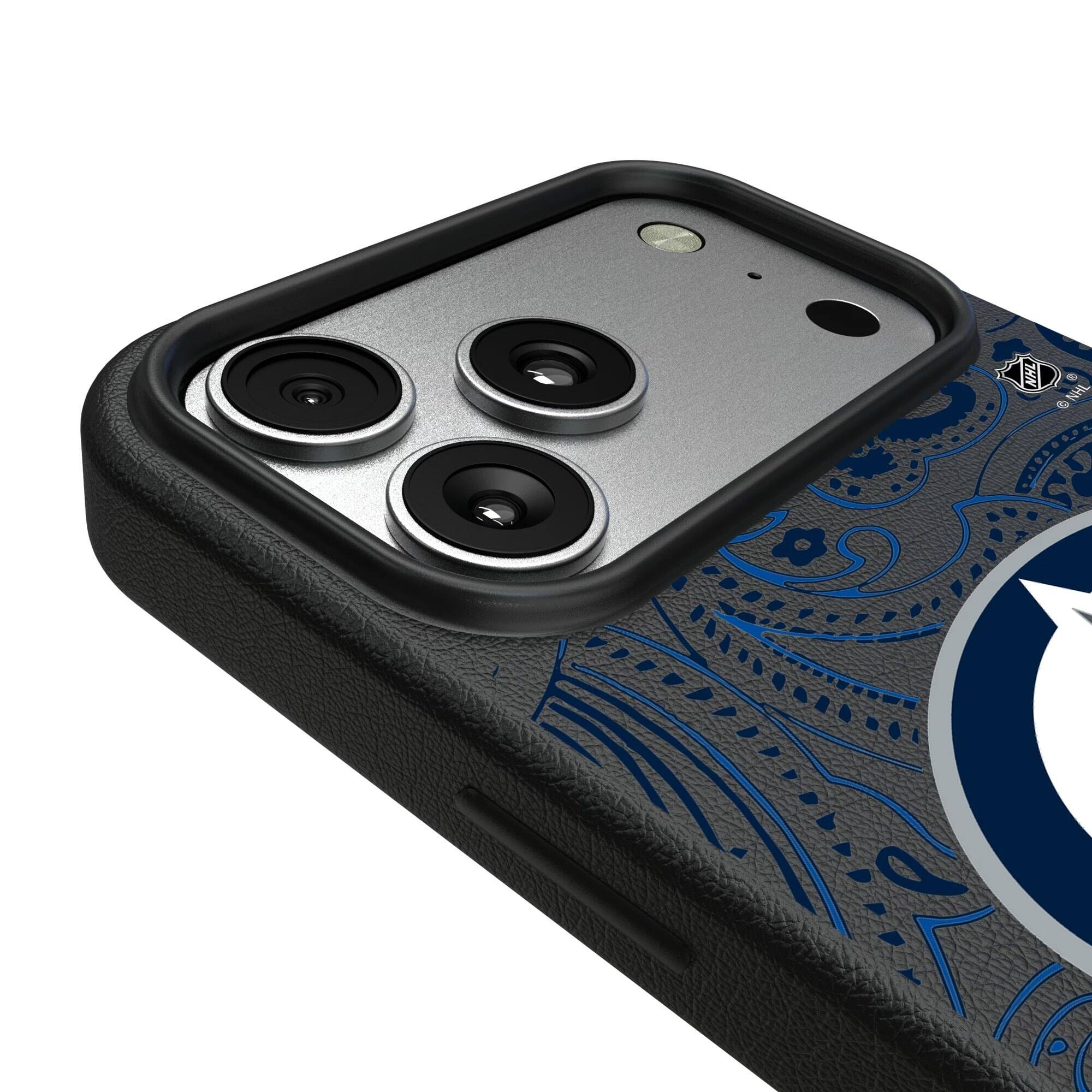 Alt View 2. Keyscaper - Black Winnipeg Jets Paisley iPhone Magnetic Bump Case - 15 - Black.