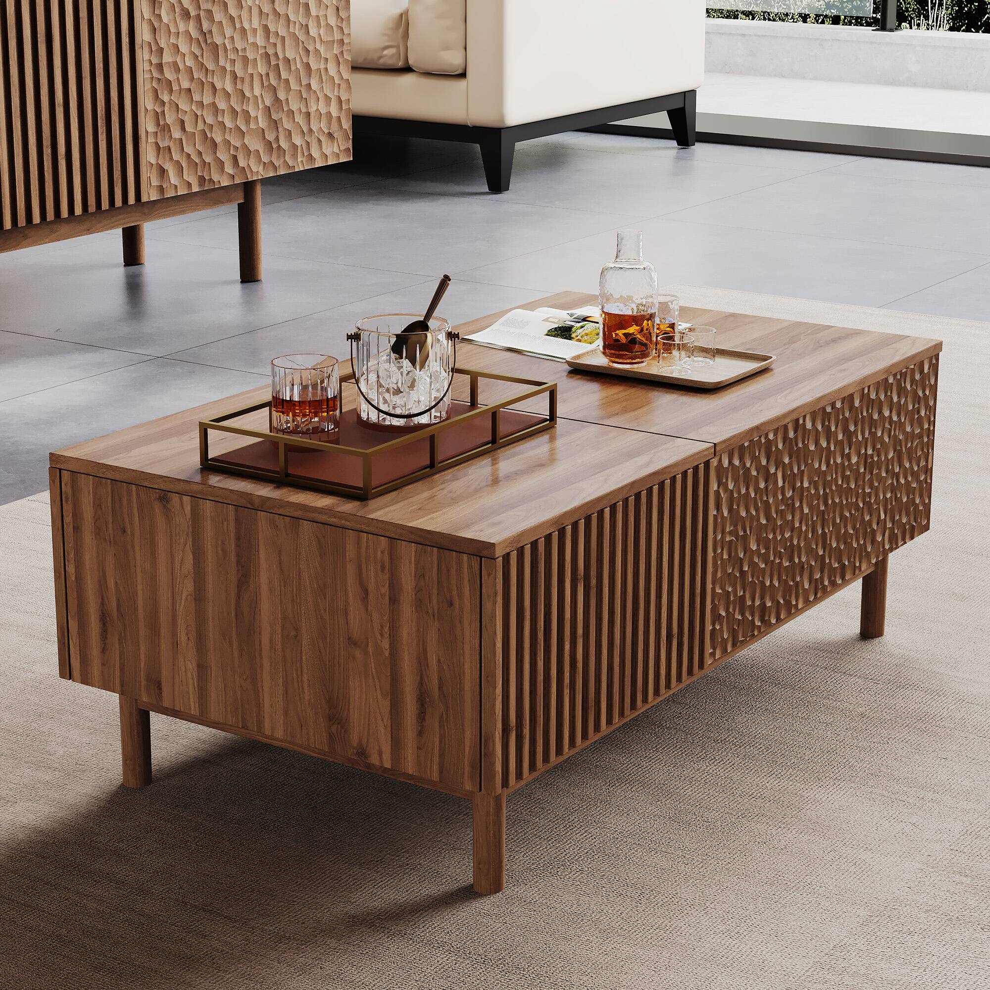 Angle. luck idea - 51.1" Lift-top Coffee Table with Storage Drawers - Walnut Color.