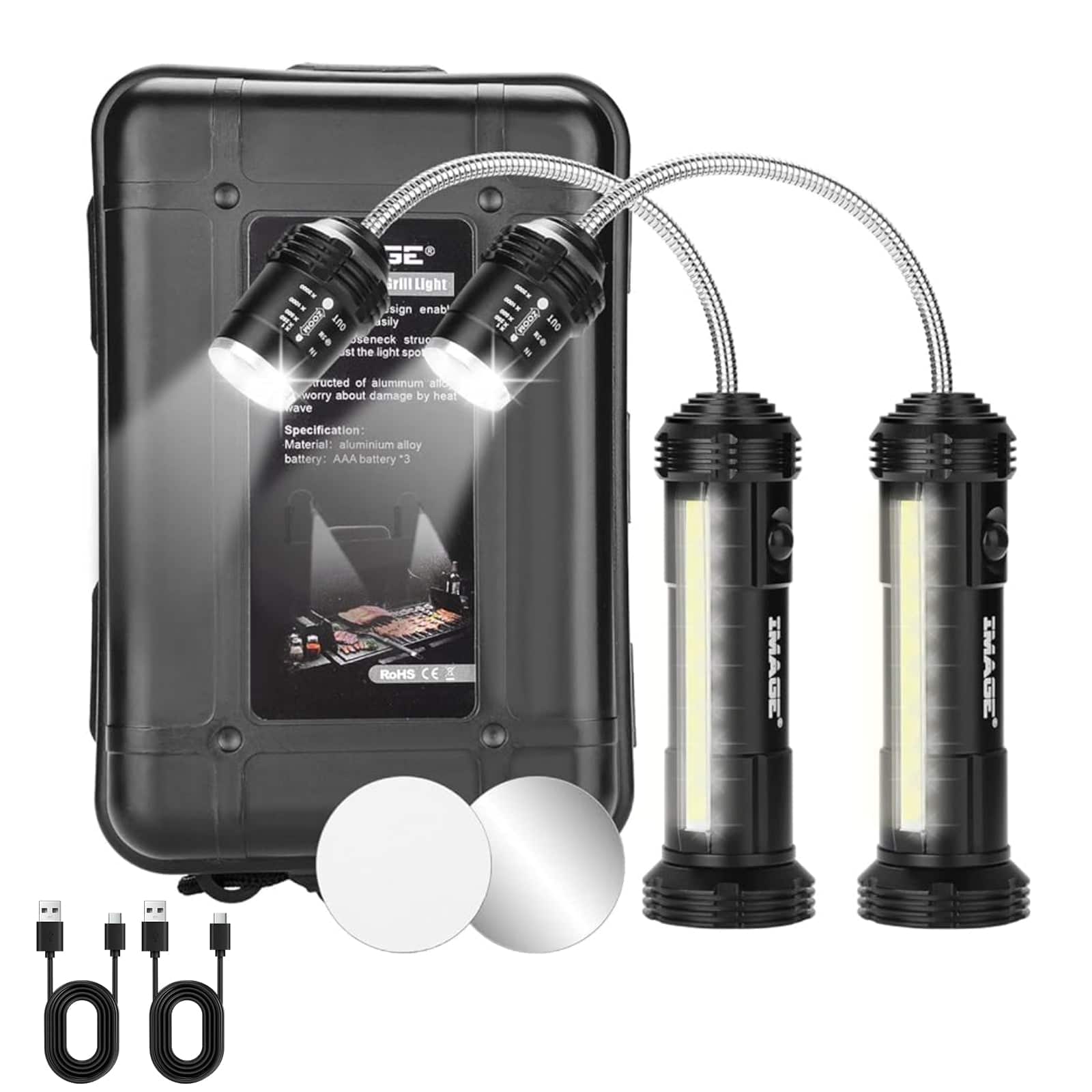 IMAGE - 2 Pack Rechargeable Grill Lights Magnetic with Ultra-Bright LED Lights 3W Side Light - Black price history on PriceWatchPro