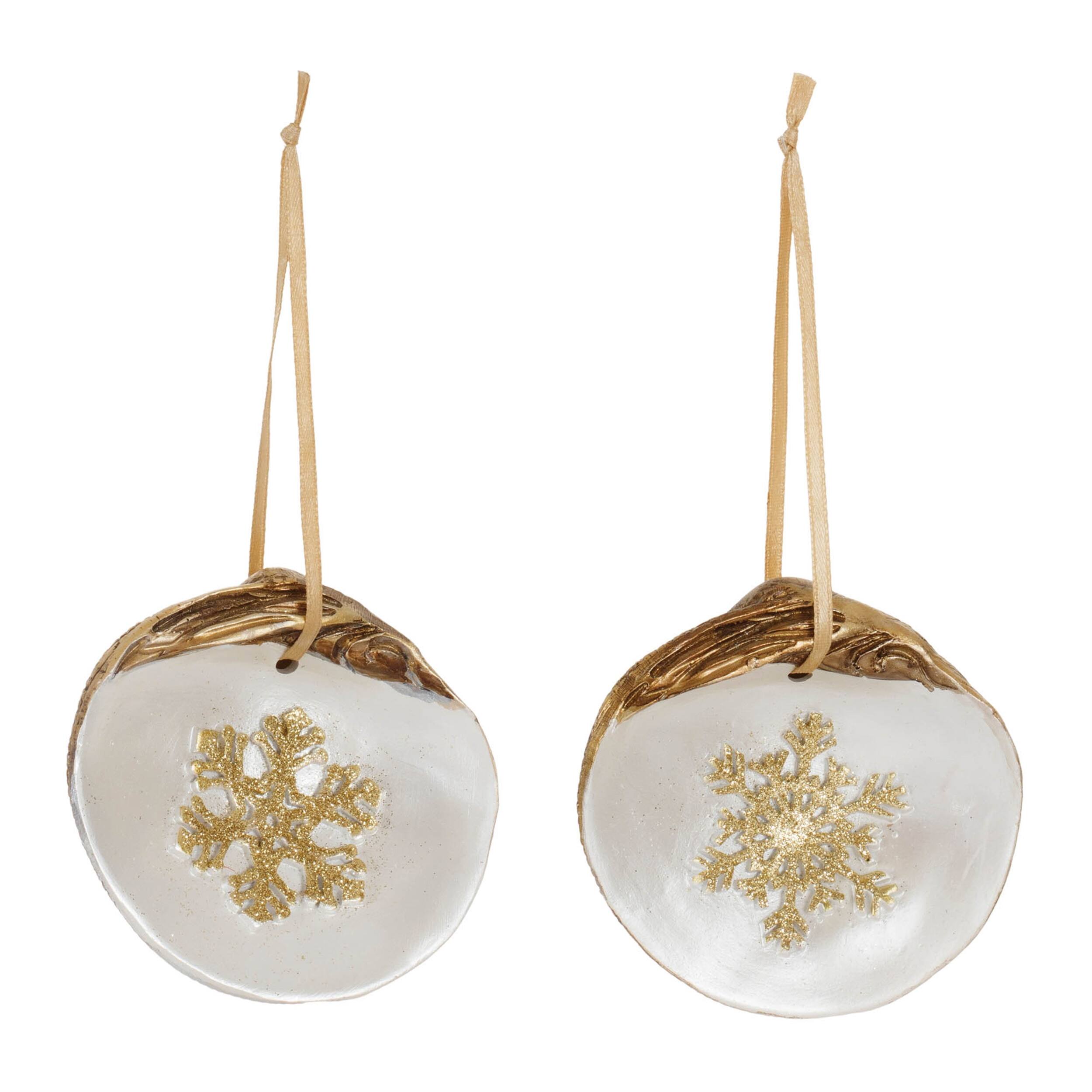 Angle. BreeBe - Clam Shell Snowflake Ornament (Set of 12) - Gold, White.