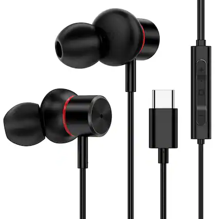Front. Luckbyte - USB C Wired Cancelling Earbuds with Microphone Volume Control for iPhone 15 16 17 and More - Black.