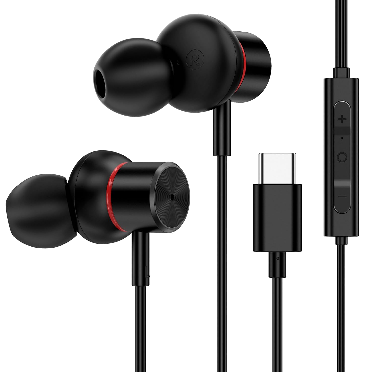 Front. Luckbyte - USB C Wired Cancelling Earbuds with Microphone Volume Control for iPhone 15 16 17 and More - Black.