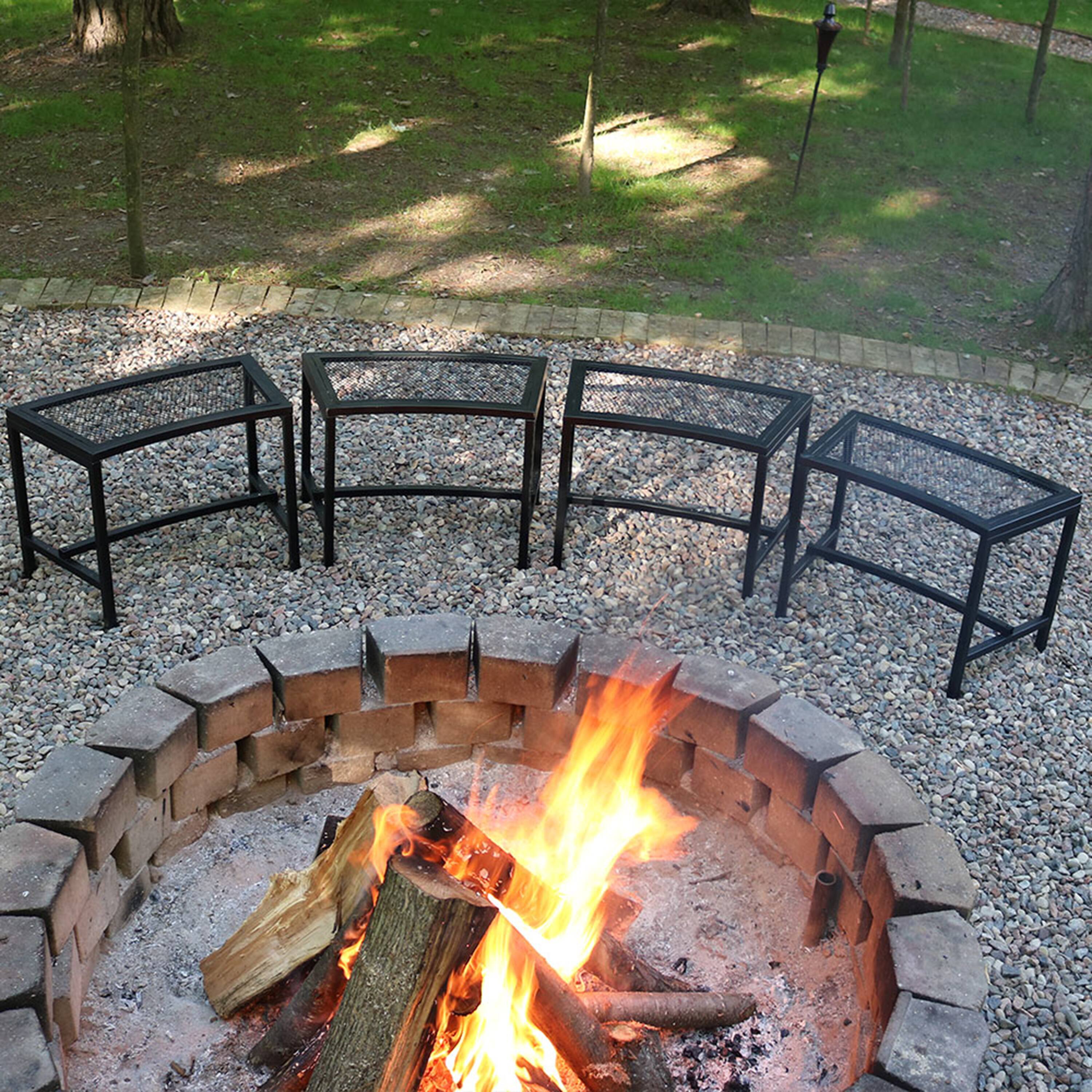 Alt View 5. Sunnydaze - Mesh Metal Patio Curved Fire Pit Bench - Set of 4 - Black.