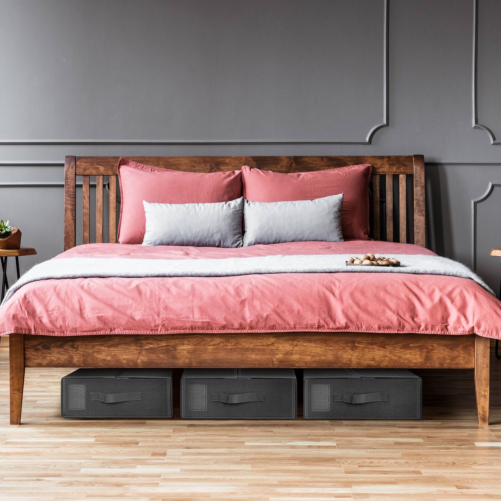 Alt View 2. Oumilen - Gray Faux Linen Bed Sheet Storage Organizer, Set of 4 - Dark Gray.