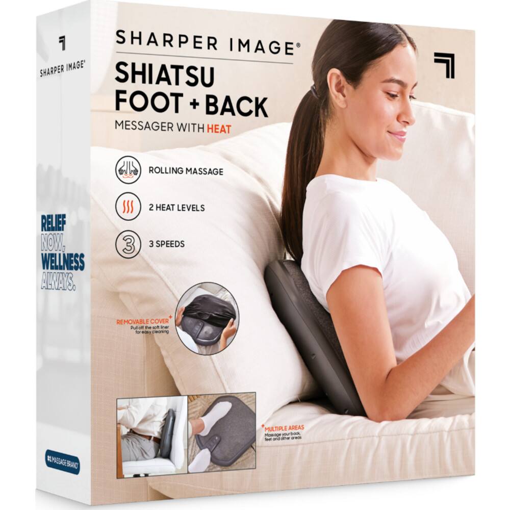 Sharper Image Shiatsu Foot + Back Messager with Heat 3 Heat Levels 3 Speeds Removable Cover for Multiple Areas Relief Now, Wellness Always.