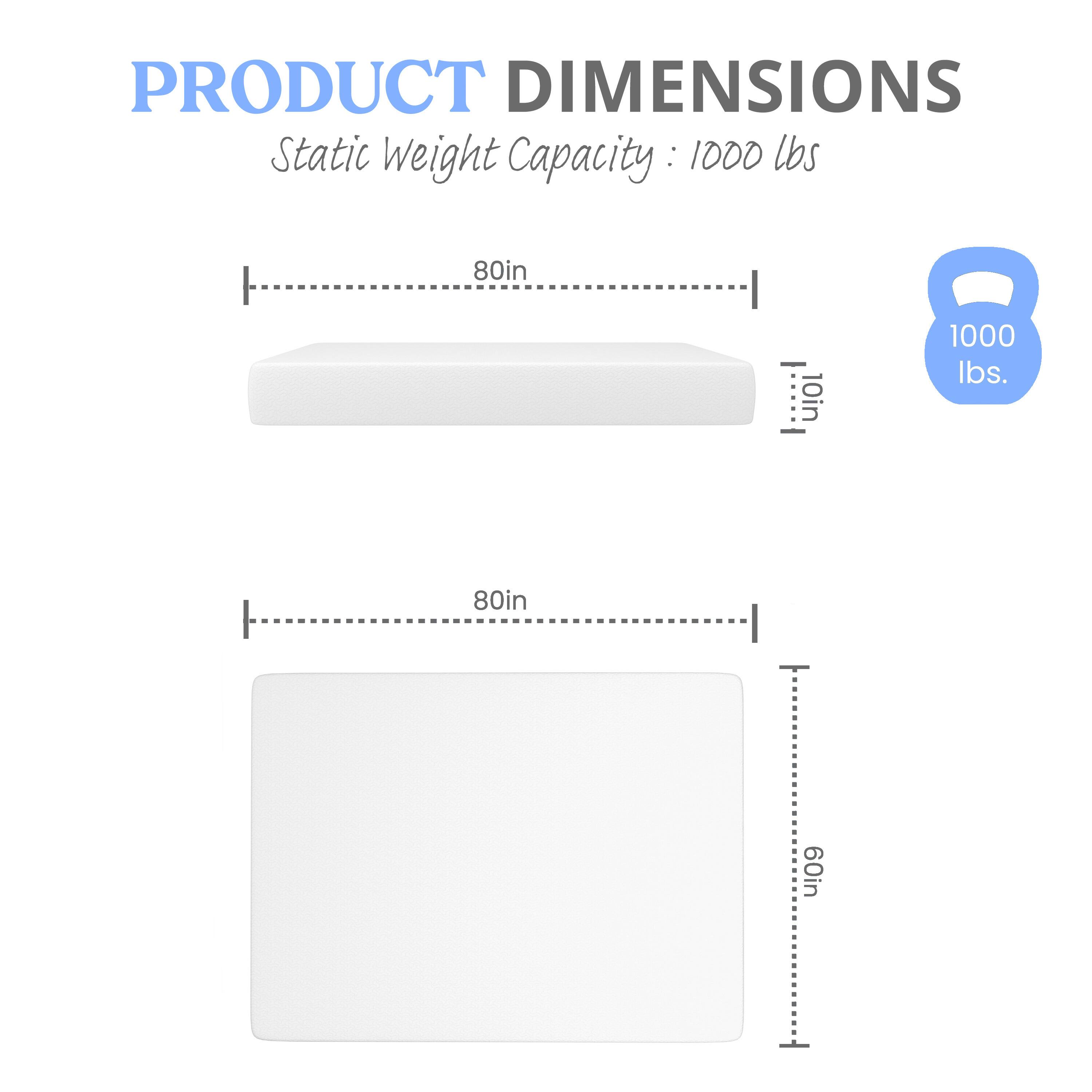 PRODUCT DIMENSIONS  
Static Weight Capacity: 1000 lbs  
80in x 10in  
80in x 60in