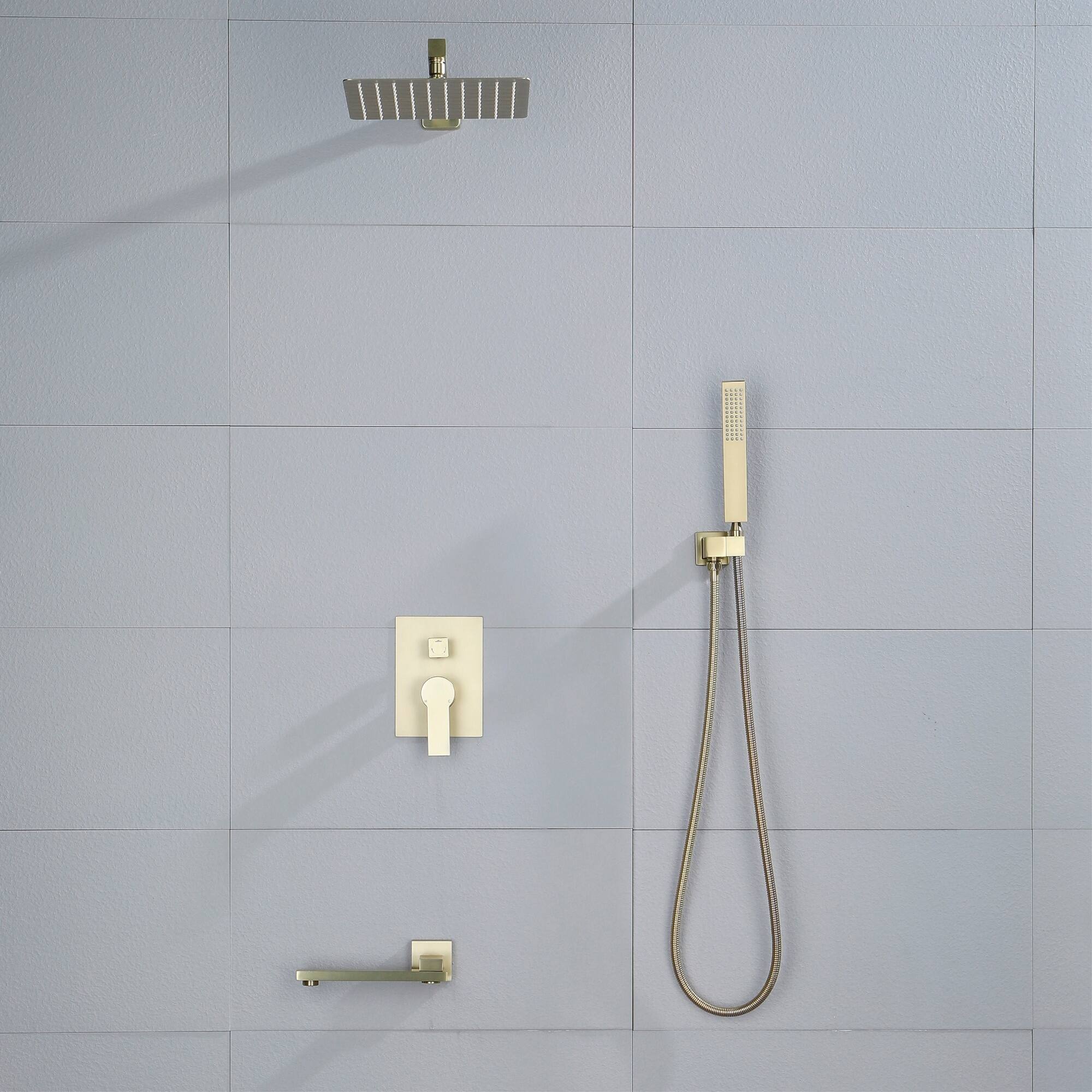 Alt View 1. Boyel Living - Brushed Gold 12-Inch Rain Shower System Brass SUS304 3-Function Valve Handheld 180° Spout cUPC - Brushed Gold.