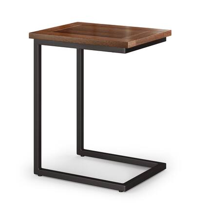 Front. Simpli Home - Skyler Wide C Side Table - Dark Cognac Brown.