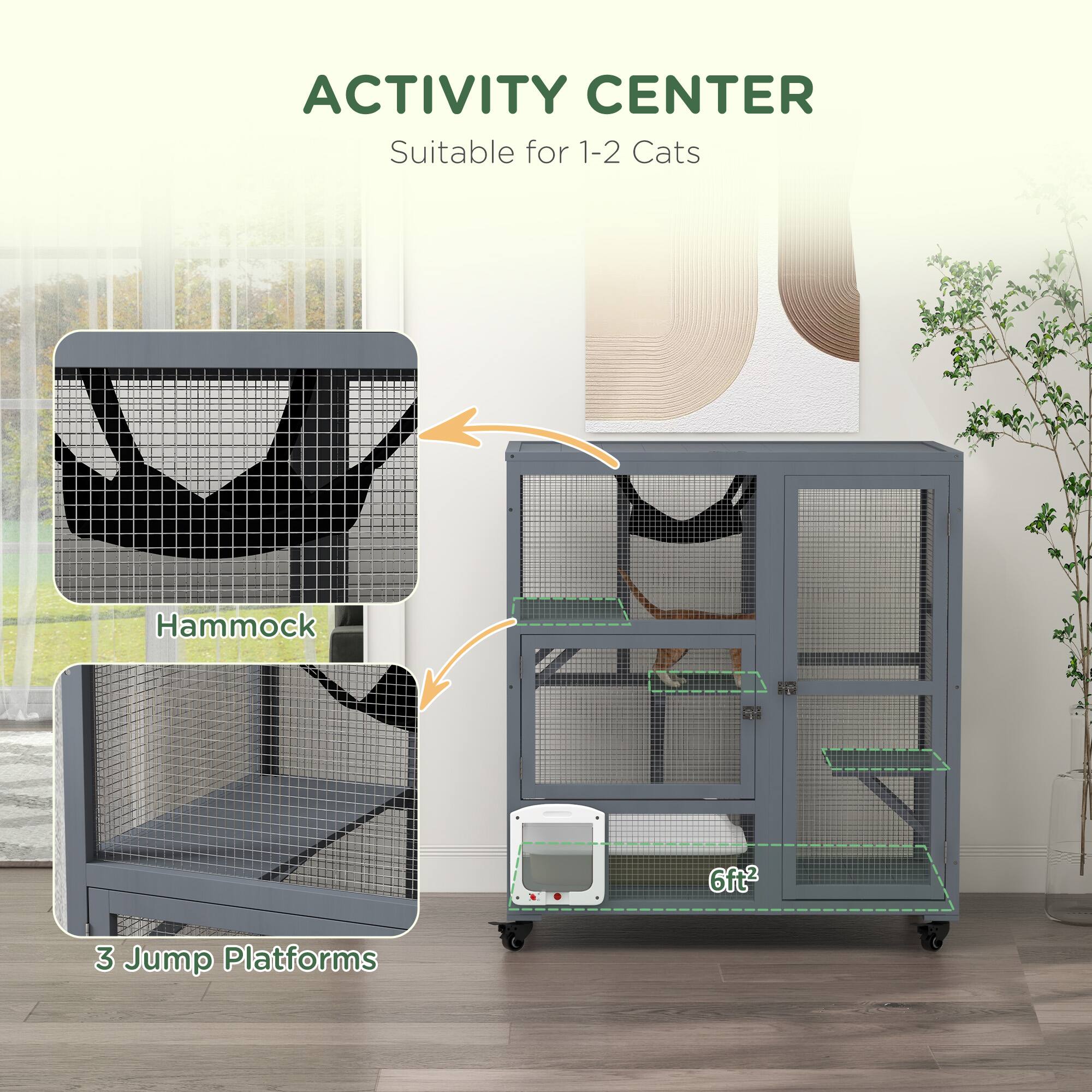 ACTIVITY CENTER  
Suitable for 1-2 Cats  

Hammock  
3 Jump Platforms  
6ft²