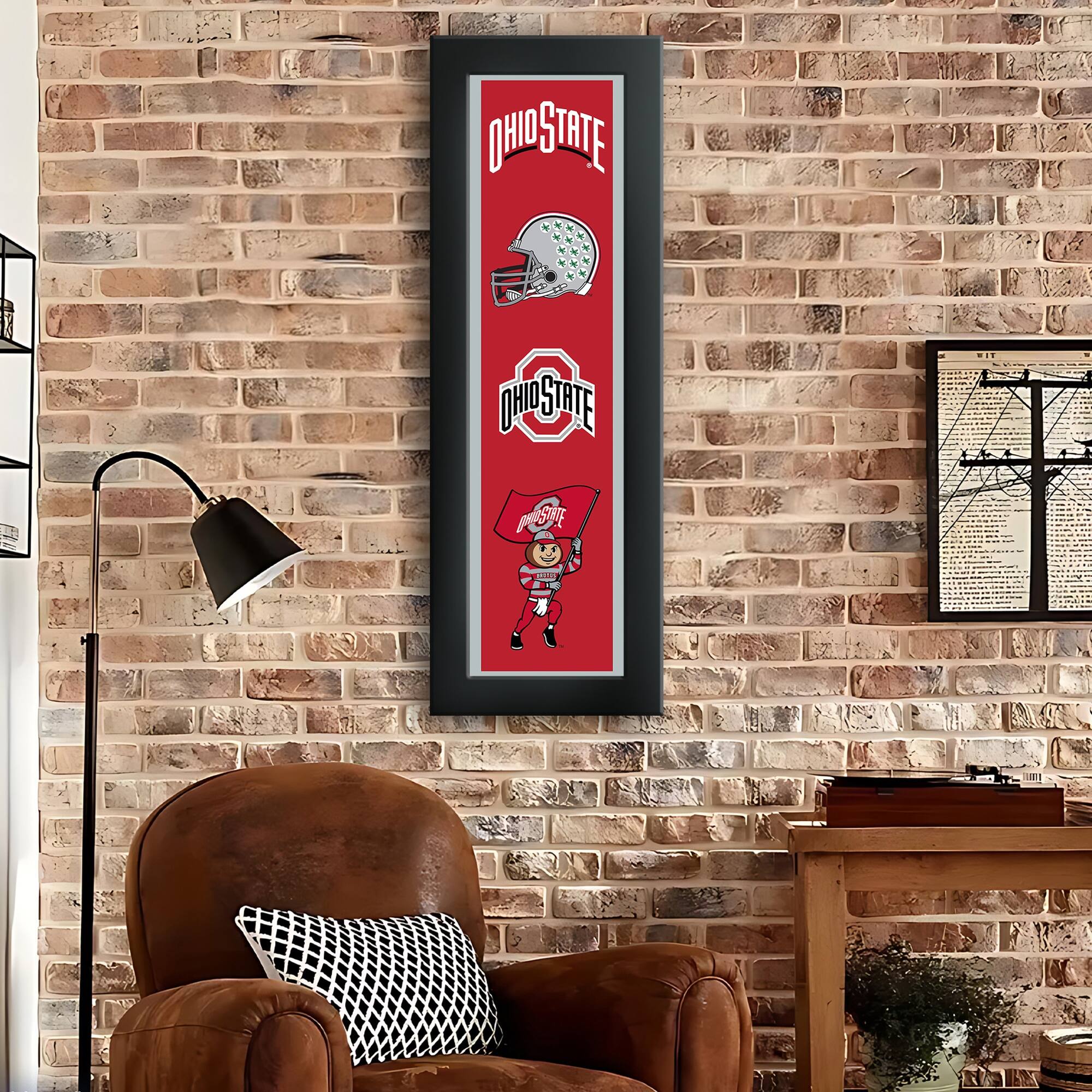 Alt View 1. Sporticulture - Ohio State Buckeyes Framed 12" x 36" Logo Heritage Art Print - Multicolor.