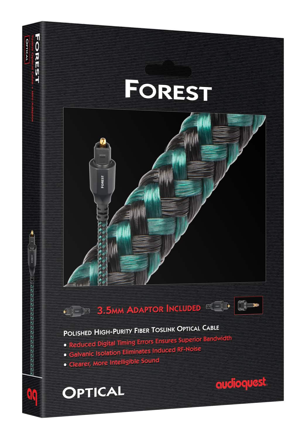 Optical Forest - 3.5m Adaptor Included Fiber to Toslink Optical Cable - Polish High-Purity - Ensures Superior Bandwidth - Digital Timing Errors Reduced - Eliminates Induced RF Noise - Galvanic Isolation - More Intelligible Sound - Clearer, Optical Audioquest A9.