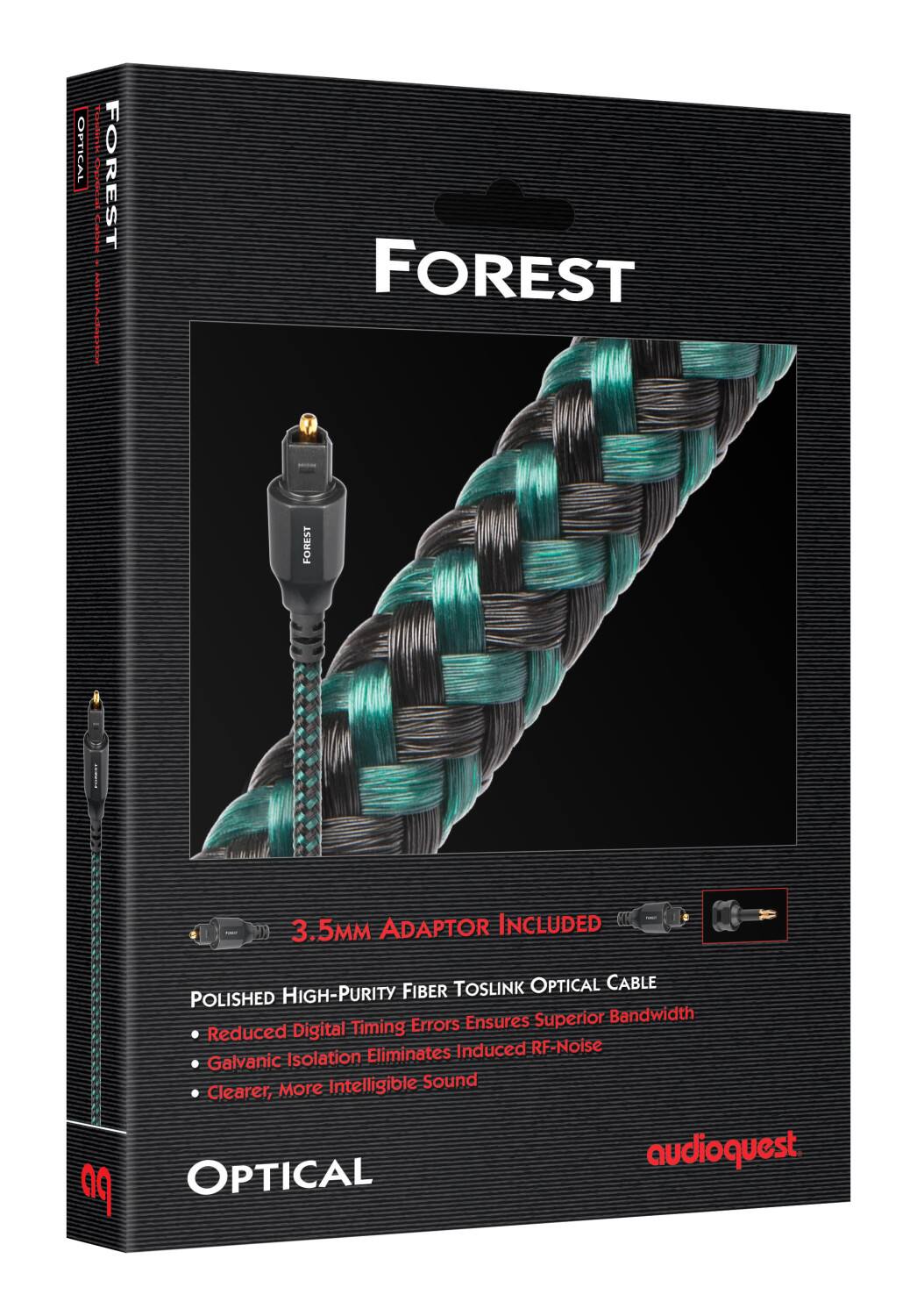 Optical Forest - 3.5m Adaptor Included Fiber to Toslink Optical Cable - Polish High-Purity - Ensures Superior Bandwidth - Digital Timing Errors Reduced - Eliminates Induced RF Noise - Galvanic Isolation - More Intelligible Sound - Clearer, Optical Audioquest A9.