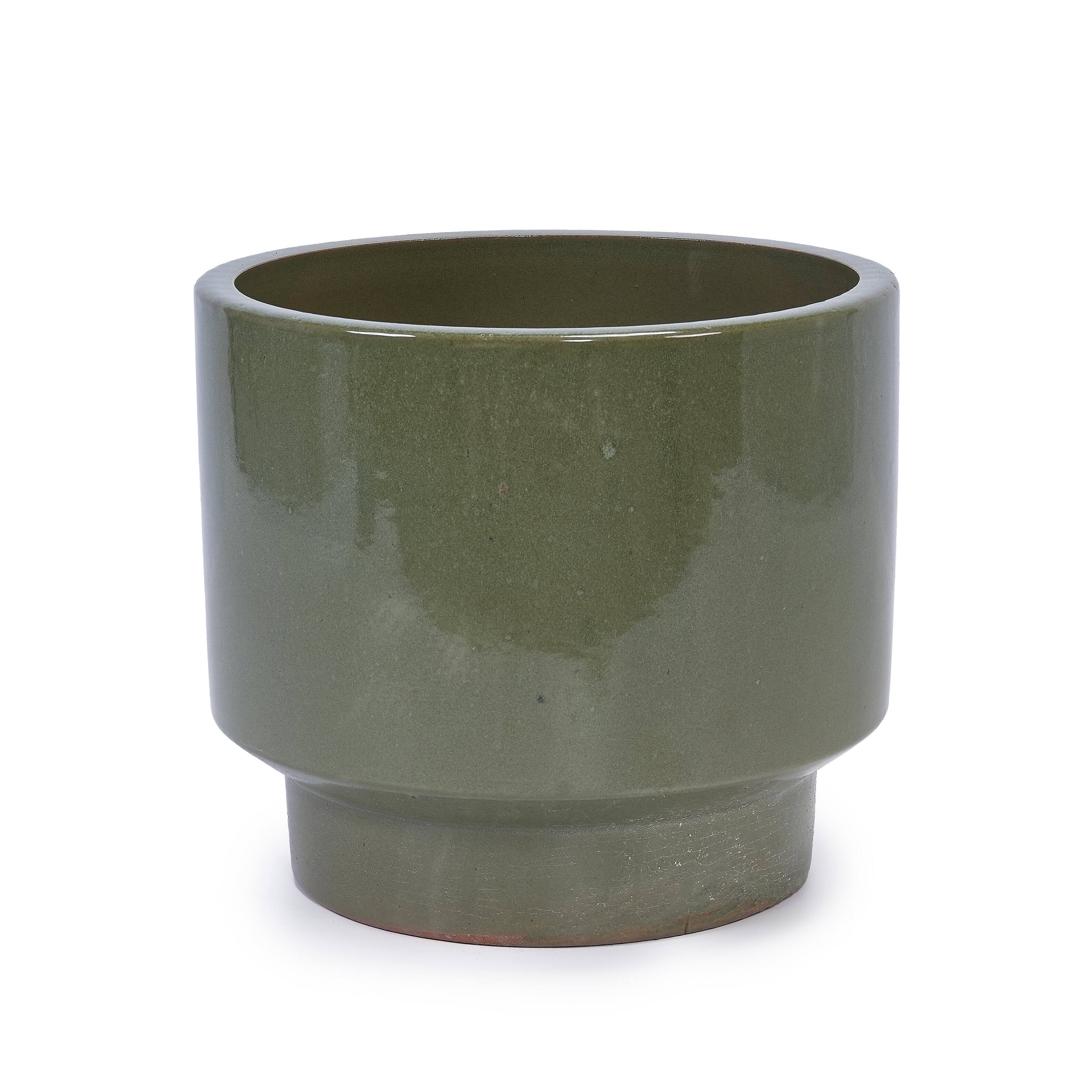 Alt View 7. Loheer - Ceramic Planter Set Loheer Handmade Glazed Plant Pots Set of 3, Earthy Green, 15 12 9 Inch for Indoor Outdoor Use.