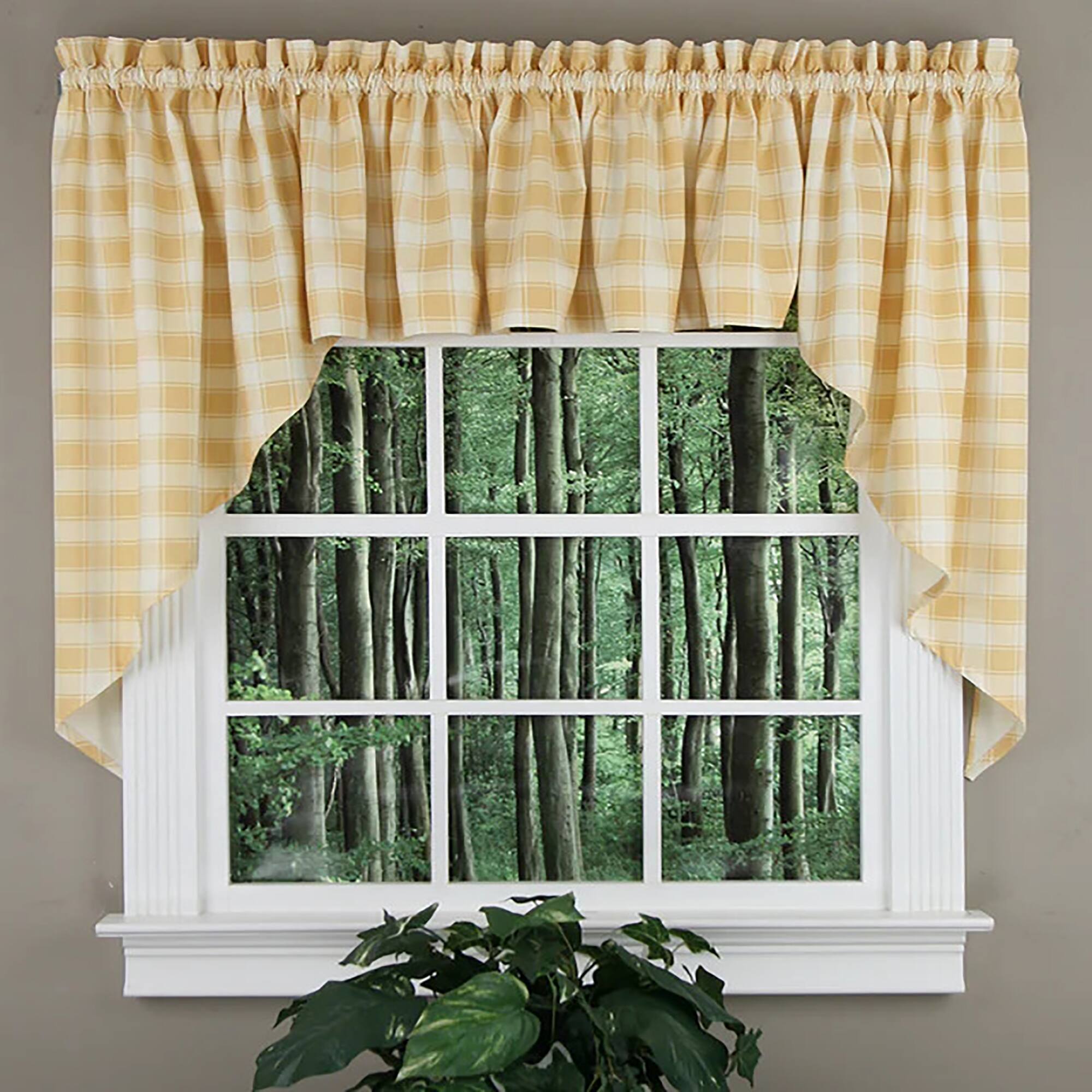 Angle. Ellis Curtain - ELLIS 50% Polyester 50% Cotton Country Check With 1.5" Rod Pocket Tailored Swag  56" x 36" Butter - Butter.