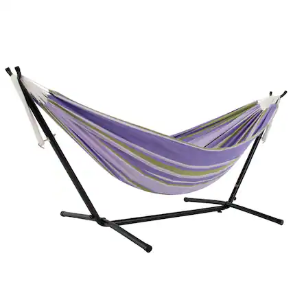 Front. Vivere - Vivere Double Cotton Hammock, Comfortable Daybed, Steel Stand, 9', Tranquility - Tranquility.
