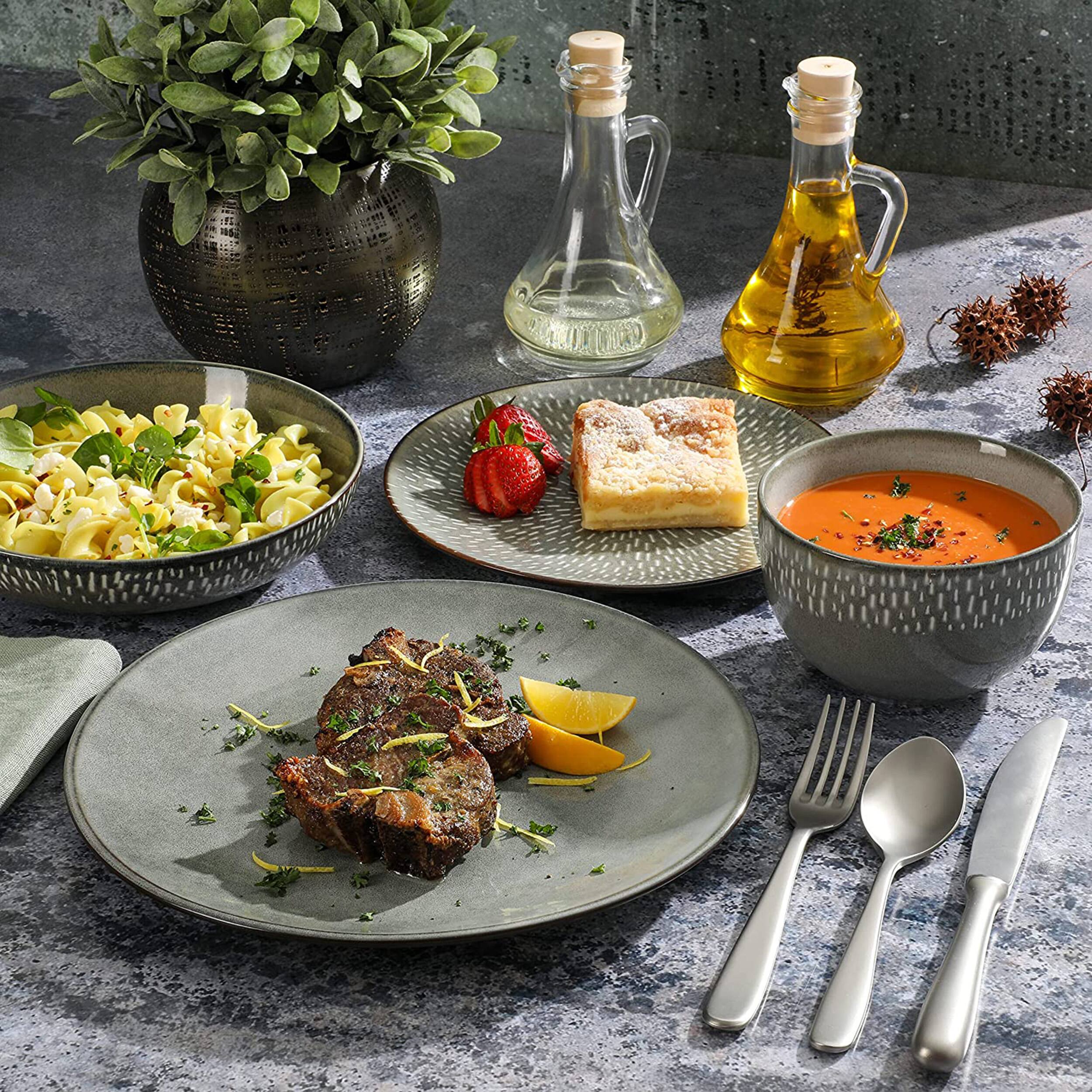 Alt View 4. Gibson - Gibson Elite Matisse 16 Piece Stoneware Dinnerware Set in Grey with Reactive Glaze - Gray.