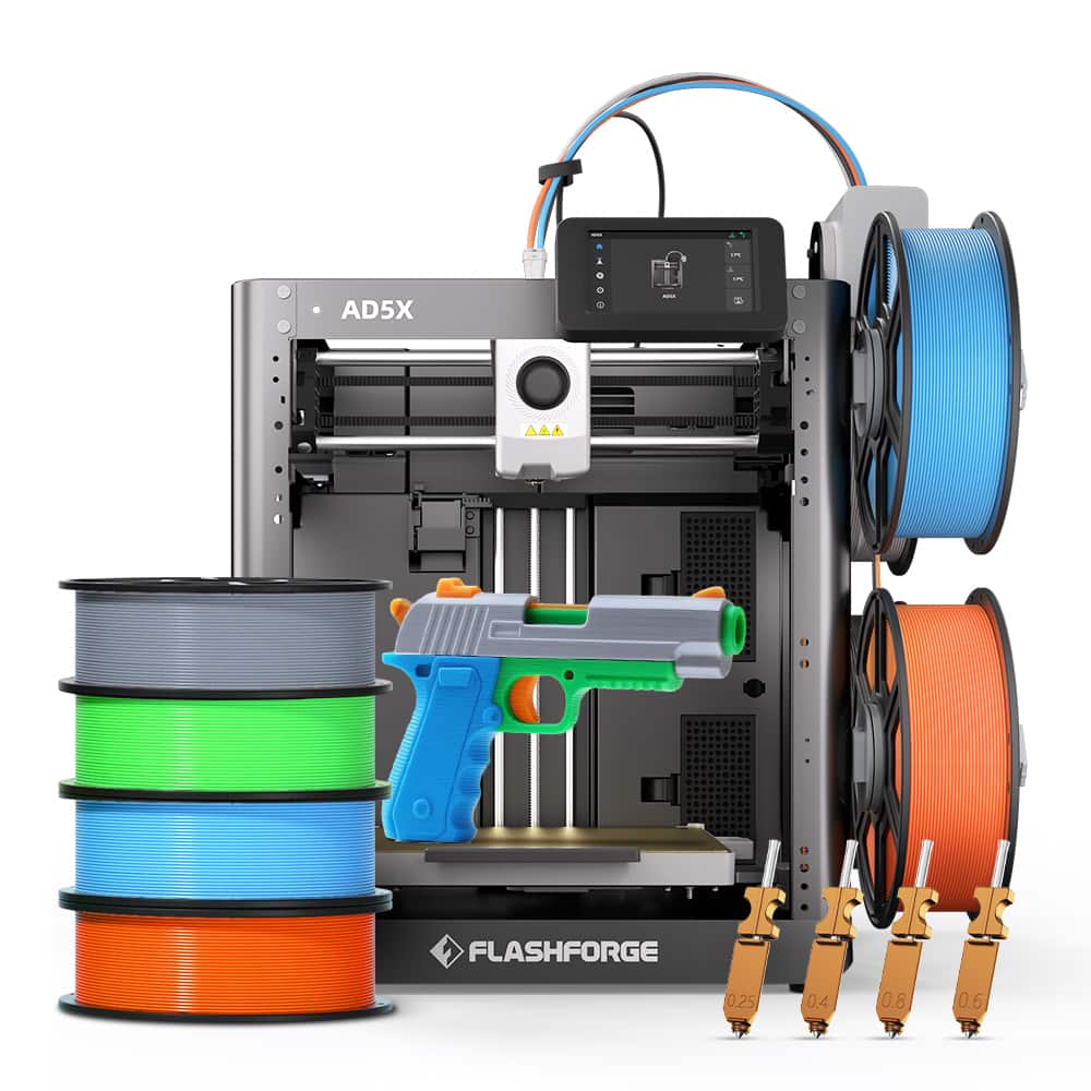 Flashforge - Adventurer AD5X 3D Printer Bundle w/ 4× HS PLA 1kg Filaments & 4 x 0.4mm Nozzles - Black