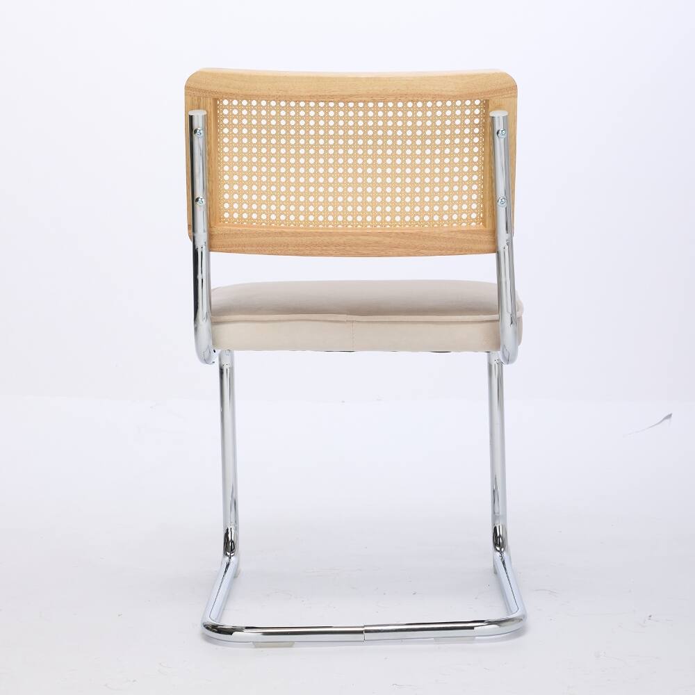 Alt View 2. Loheer - Loheer Mid Century Modern Dining Chairs Set of 2 Beige Velvet Accent Chairs Rattan Back Cantilever Chrome Base - Beige.