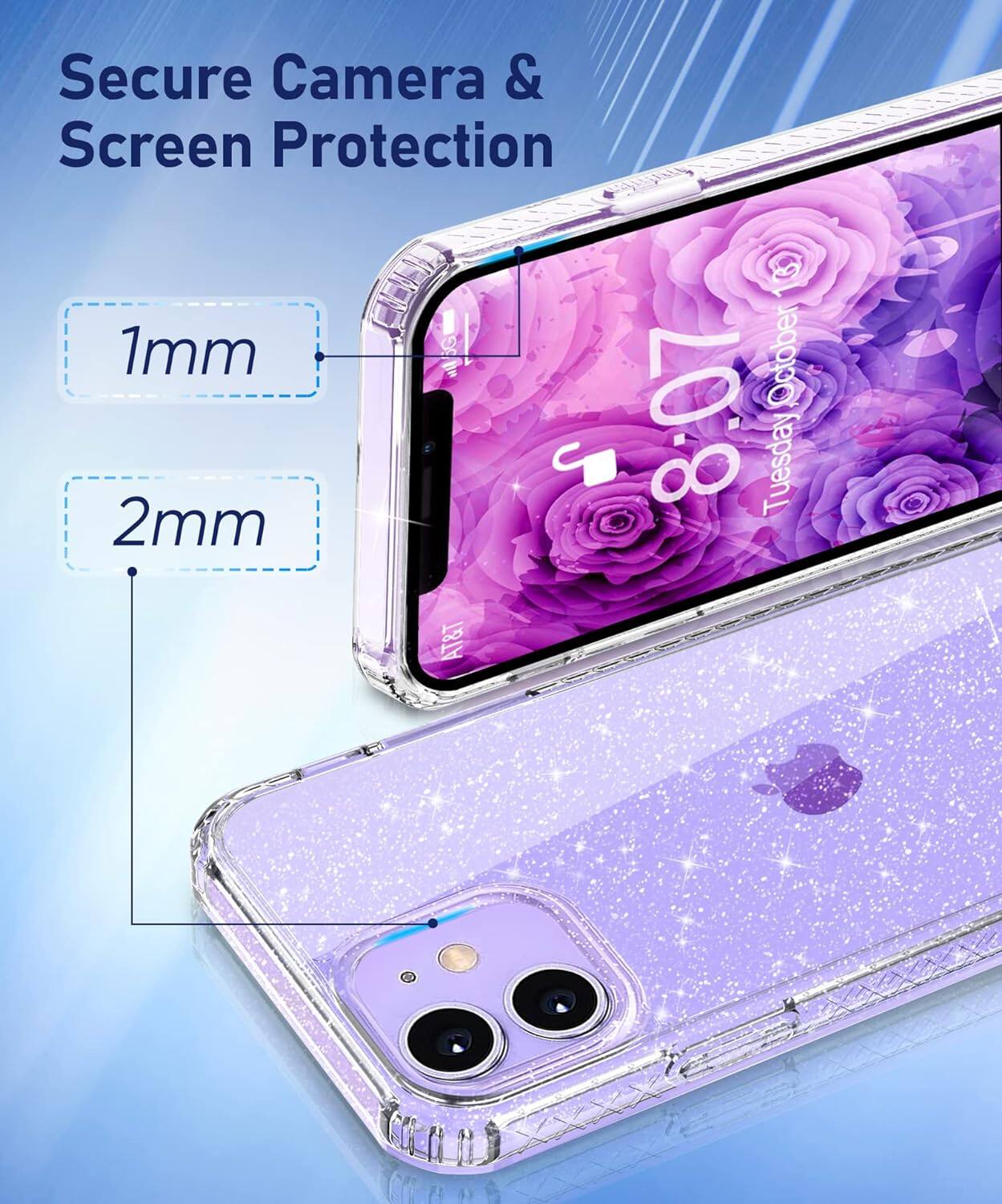 Secure Camera & Screen Protection, 1mm, 2mm, October 8:07 Tuesday, AT&T.