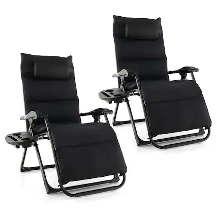 Front. Costway - Costway 2PCS Patio Zero Gravity Lounge Chair Cushion Tray Folding Outdoor Recliner - Black.