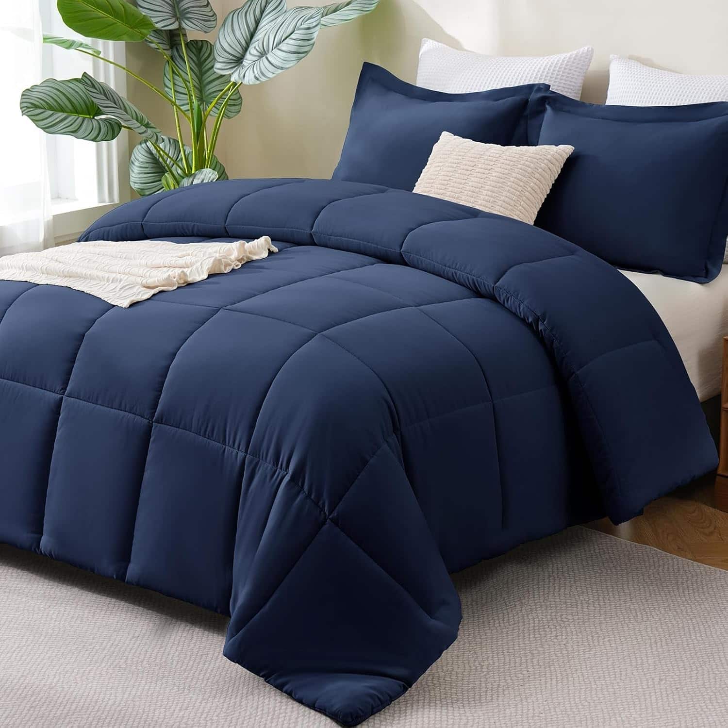 FINEAK - Queen Comforter Set-Soft, All-Season, 3-Piece Comfort - Navy Blue