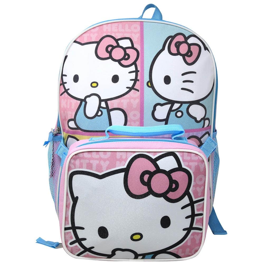 Hello Kitty - 16" Pink Backpack with Rectangular Lunch Bag - Multicolored