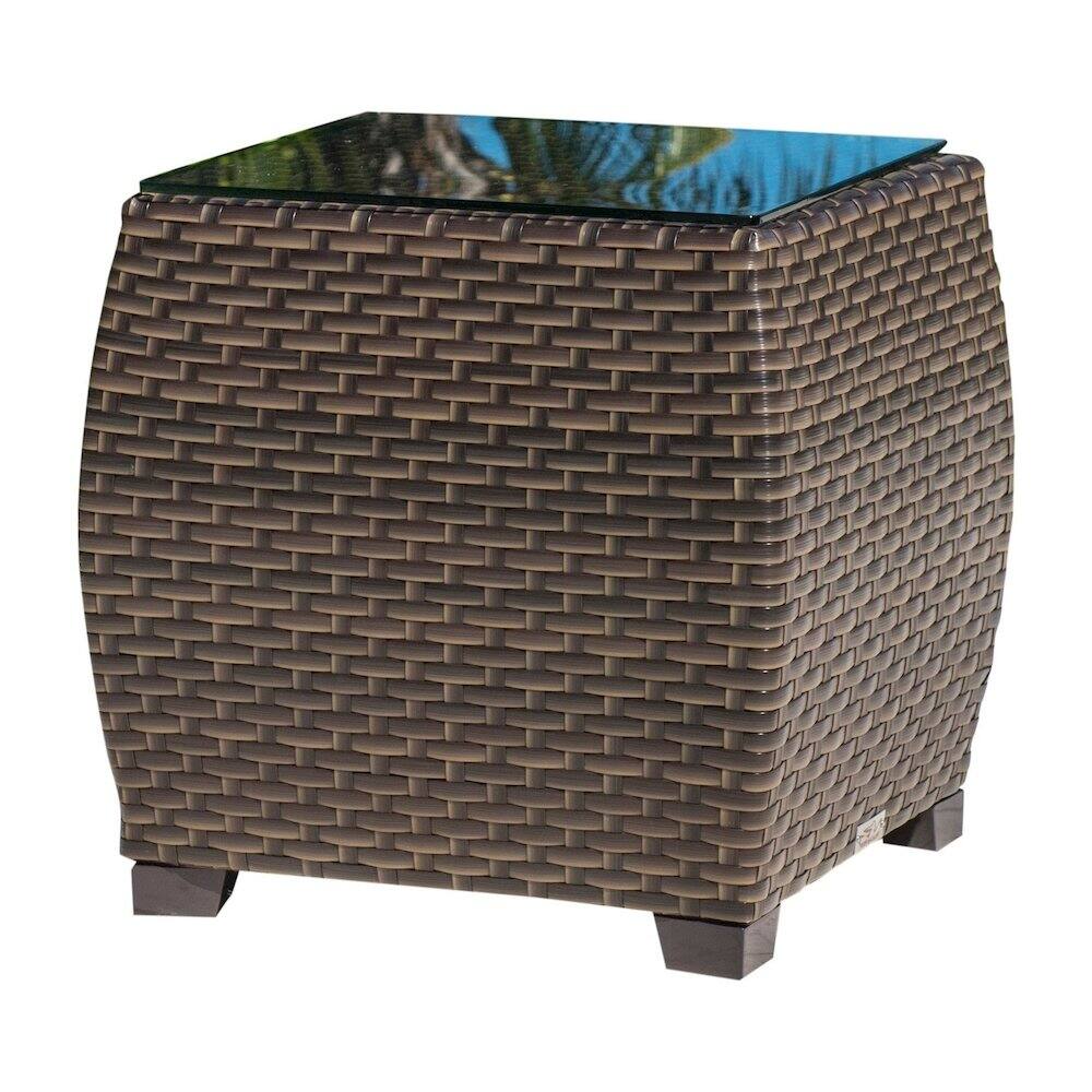 Angle. Panama Jack Outdoor - Fiji End Table with Glass - Brown.