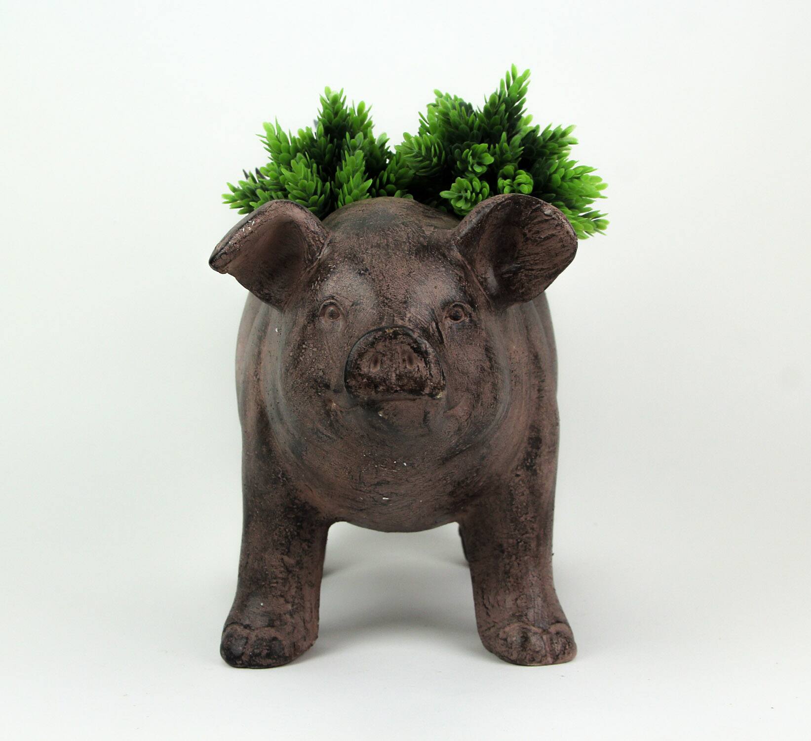 Alt View 2. Zeckos - 17 Inch Long Rustic Brown Finish Smiling Pig Planter - Brown.