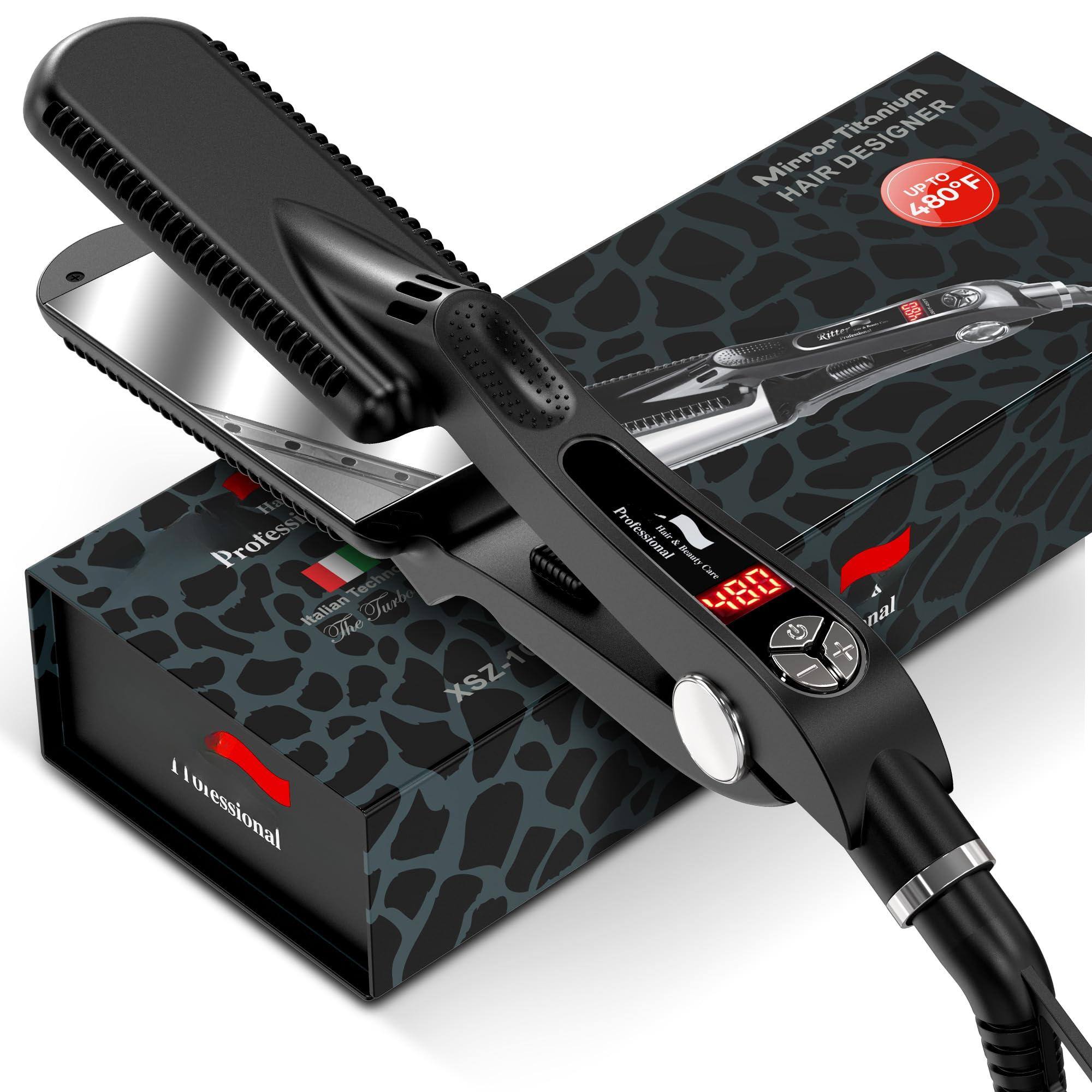 Live At Space - Mirror-titanium Flat Iron Hair Straightener 1.75" Wide Ionic 260f Up To 480f 21 Temperature Settings Mch - Default