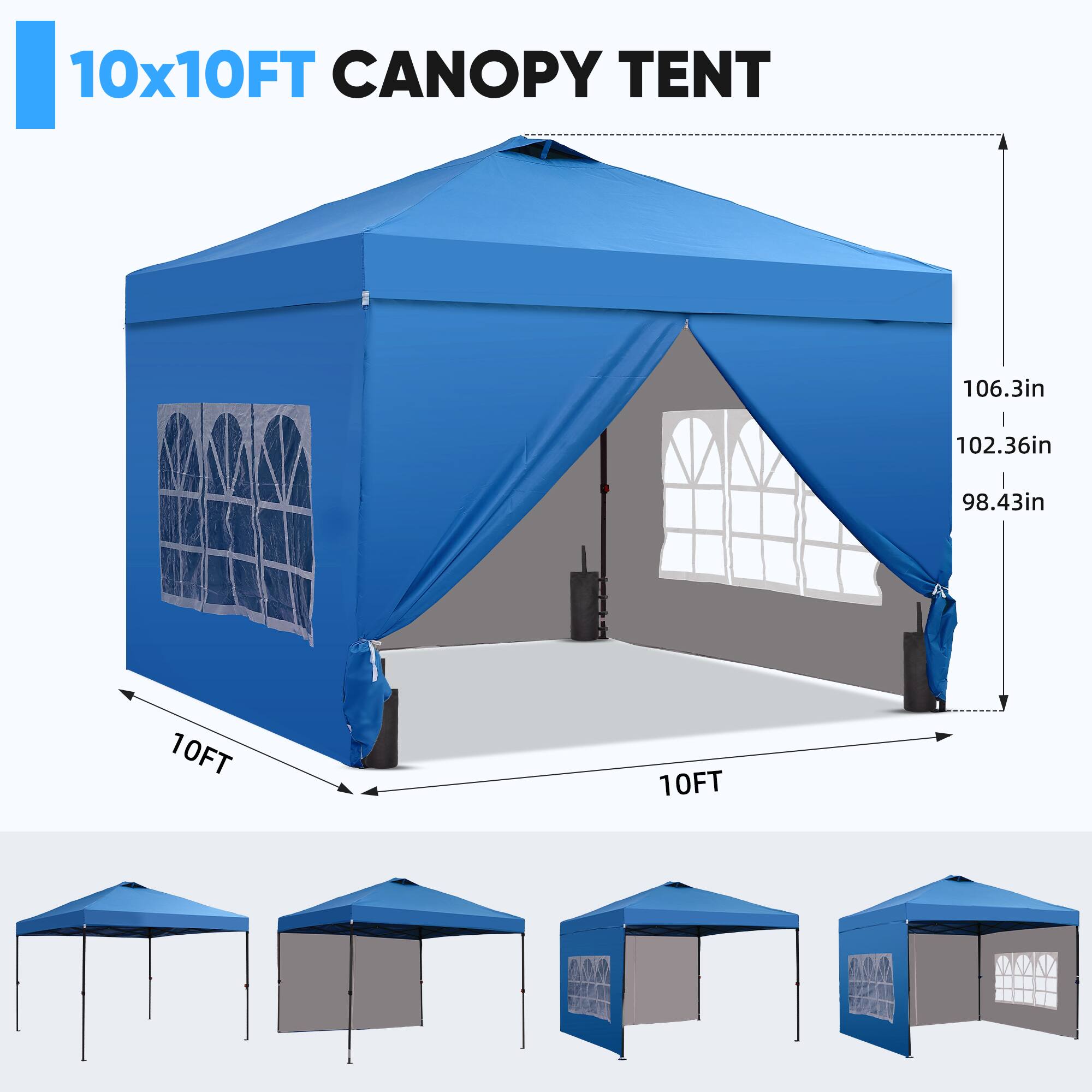 10x10FT CANOPY TENT

106.3in  
102.36in  
98.43in  
10FT  
10FT