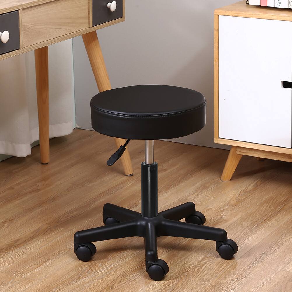 Alt View 1. KKTONER - KKTONER Round Rolling Stool PU Leather Height Adjustable Swivel Drafting Work SPA Salon Stools Chair with Wheels (Black) - Black.