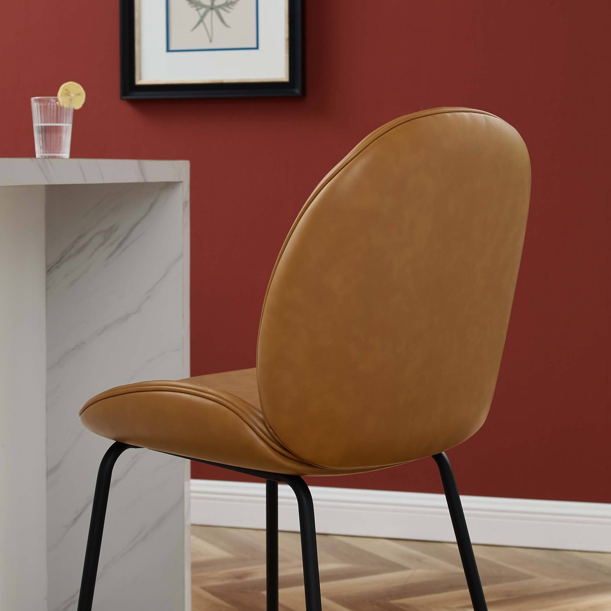 Alt View 2. Modway - Scoop Black Powder Coated Steel Leg Vegan Leather Counter Stool by Modway - Brown.