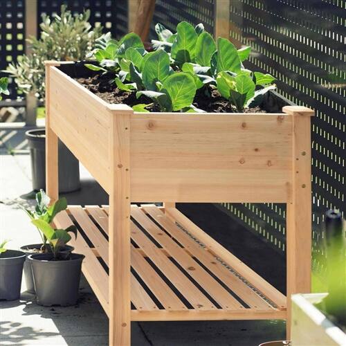 Back. SlickBlue - Outdoor Raised Planter Box on Wheels, 46-Inch Wood Garden Bed - Brown.