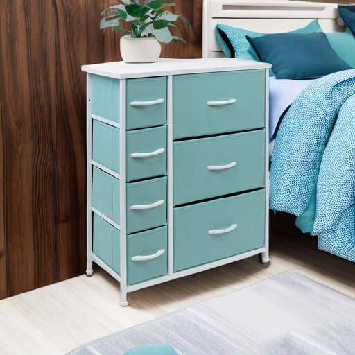 Left. Sorbus - Sorbus Dresser with 7 Drawers - Storage Chest Organizer with Steel Frame, Wood Top, Handles, Fabric Bins - Aqua.