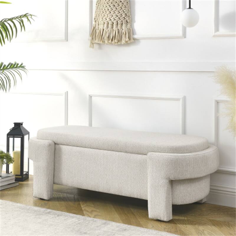 Alt View 1. HTUTWOO - Linen Fabric Upholstered Bench for Entryway & Bedroom - Large Storage Space Ottoman Bench - 51.5'' x 20.5'' x 17'' - White.