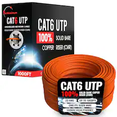 SatMaximum CAT6 UTP Unshielded Network Cable Solid Bare Copper Riser (CMR) 1000FT CAT6 UTP 100% Solid Bare Copper Riser (CMR) 23 AWG Up to 10GBPS CMR ETL Riser Wire 550MHz Bulk Ethernet