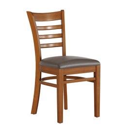 Emma + Oliver - Ladder Back Wooden Restaurant Dining Chair - Mocha Vinyl Seat/Cherry Wood Frame