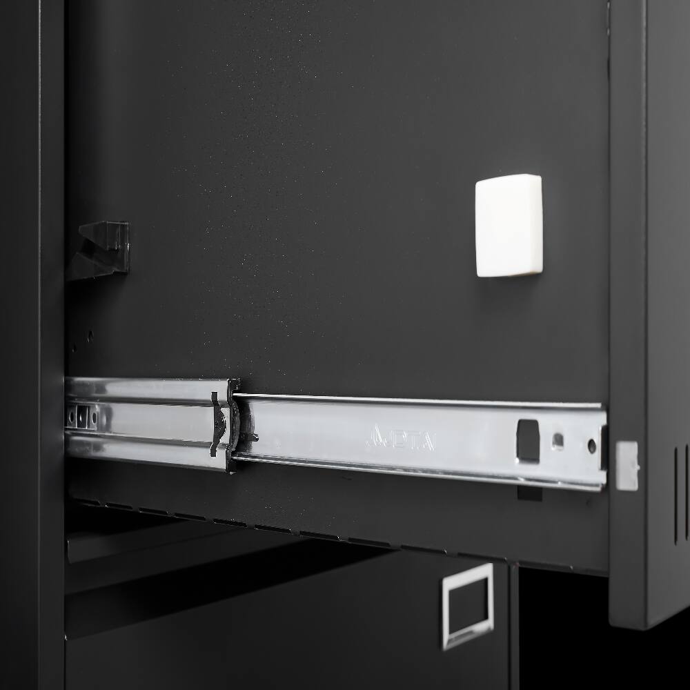 Alt View 3. Loheer - Loheer 2 Drawer Lateral File Cabinet with Lock Black Metal Filing Cabinet for Home Office Legal Letter A4 Size.