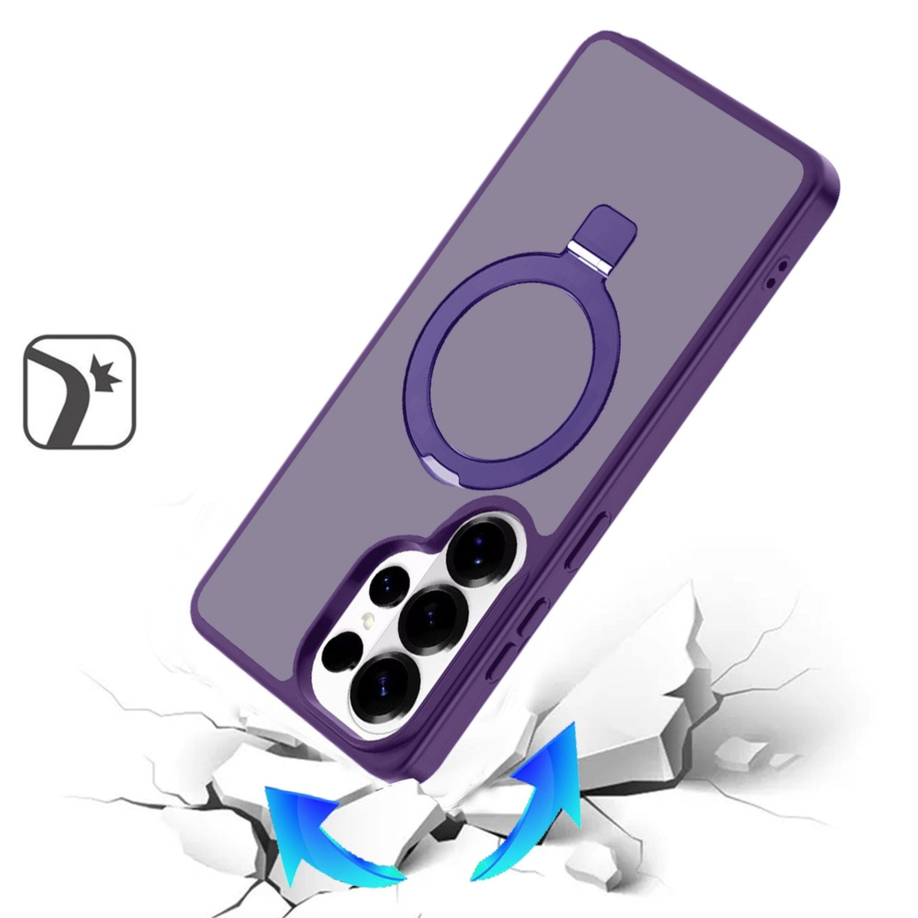 Left. Kitcheniva - Metal Circle Ring Stand Rugged Cover Phone Case With Tempered Glass For Samsung Galaxy S25 Ultra Dark Purple - Dark Purple.
