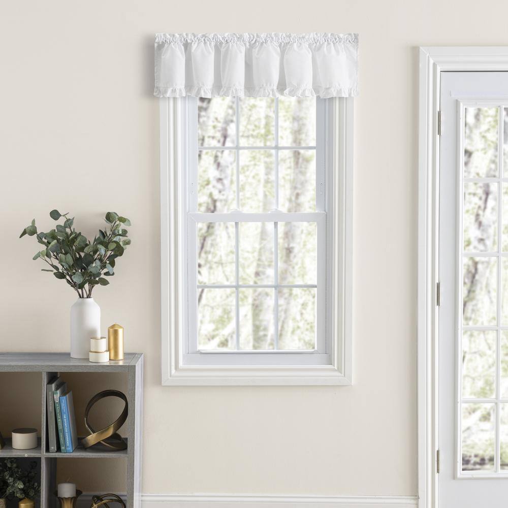 Left. Ellis Curtain - Ellis Home Classic Narrow Ruffle White Color Rod Pocket Valance 74" X 12" - White.