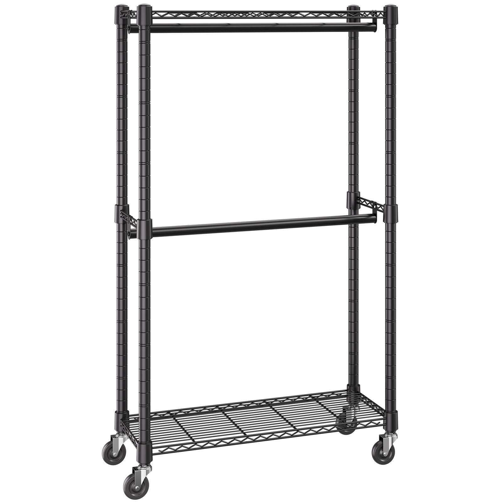 Alt View 5. VEVOR - Heavy Duty Clothes Rack, Double Hanging Rods Clothing Garment Rack with Bottom and Top Storage Tier, Hold Up to 300Lbs - Black.